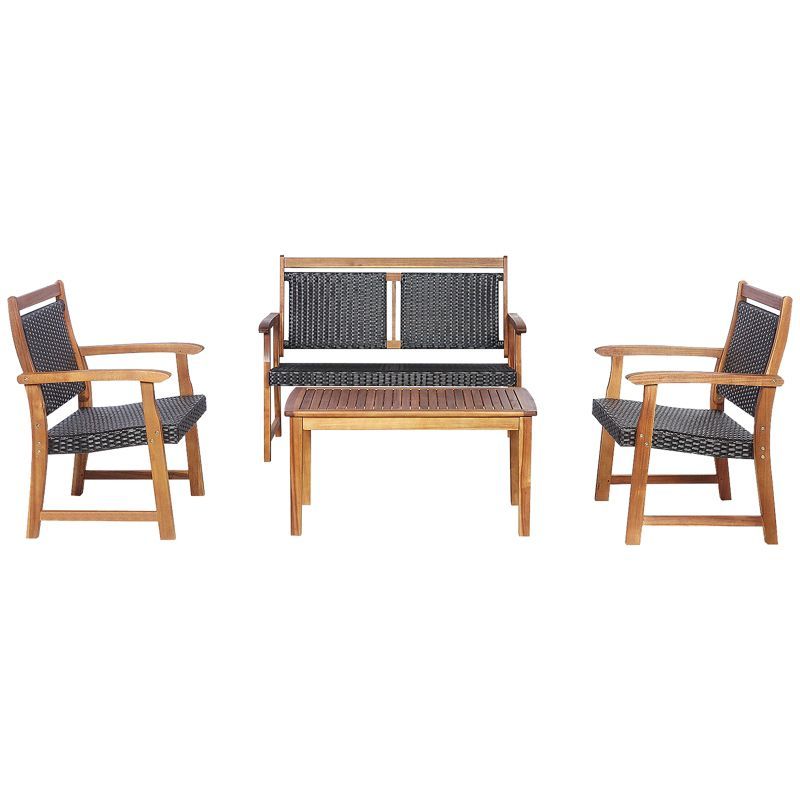 Tangkula 4PCS Patio Rattan Furniture Set Cushioned Loveseat & Table Set w/Acacia Wood Frame | Target