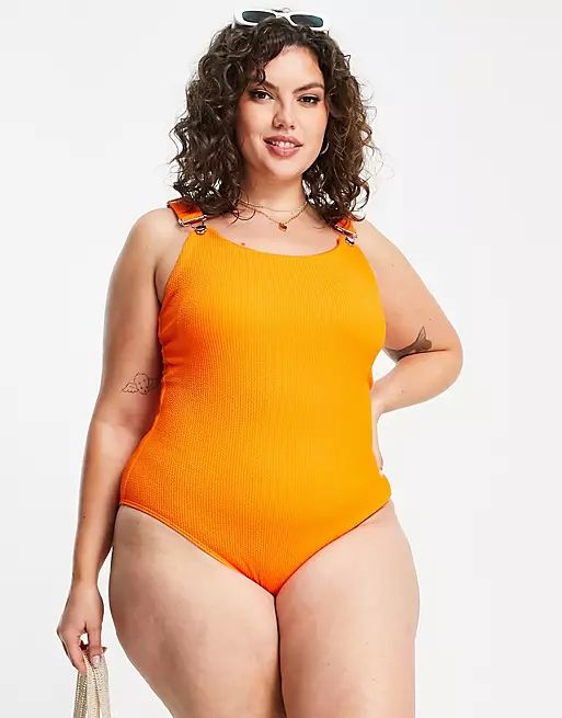 Simply Be Crinkle Swimsuit In Bright Orange | ASOS (Global)