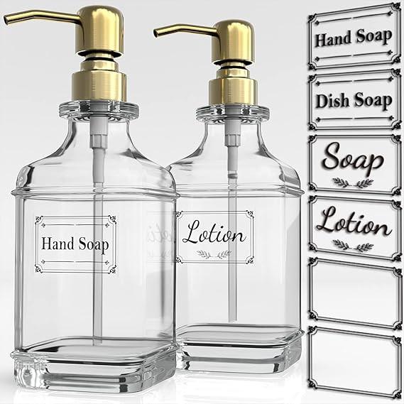 GLADPURE Soap Dispenser - 2 Pack, 18 Oz Antique Design Thick Glass Hand Soap Dispensers; with 304... | Amazon (US)