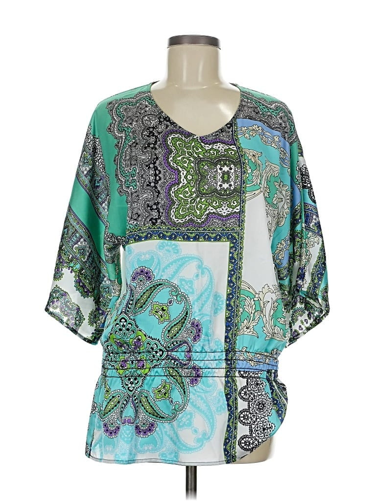 Chico's 100% Polyester Teal Short Sleeve Blouse Size Med (1) - 78% off | ThredUp (US)