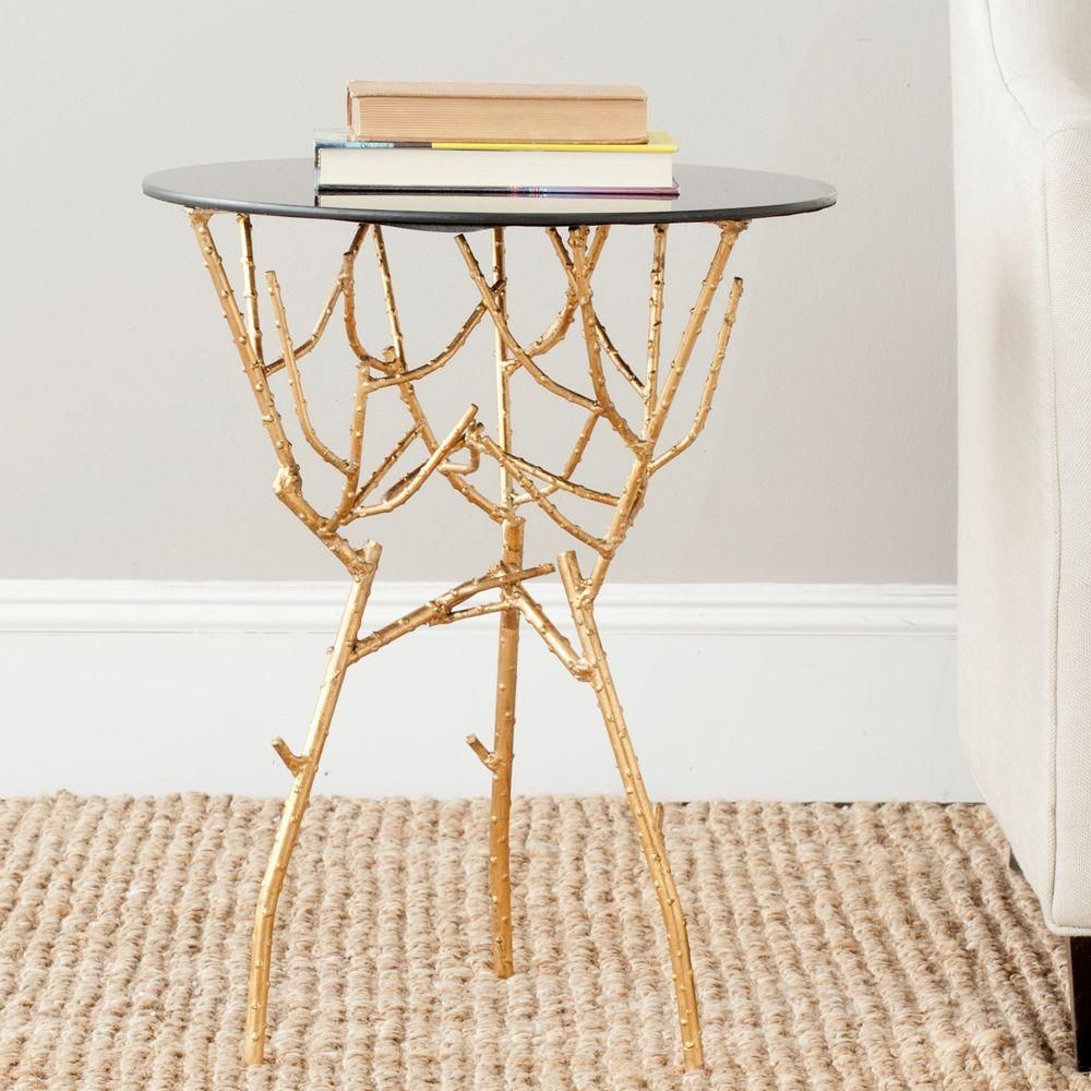 Safavieh Tara Gold and Black Glass Top End Table, Gold/Black | The Home Depot