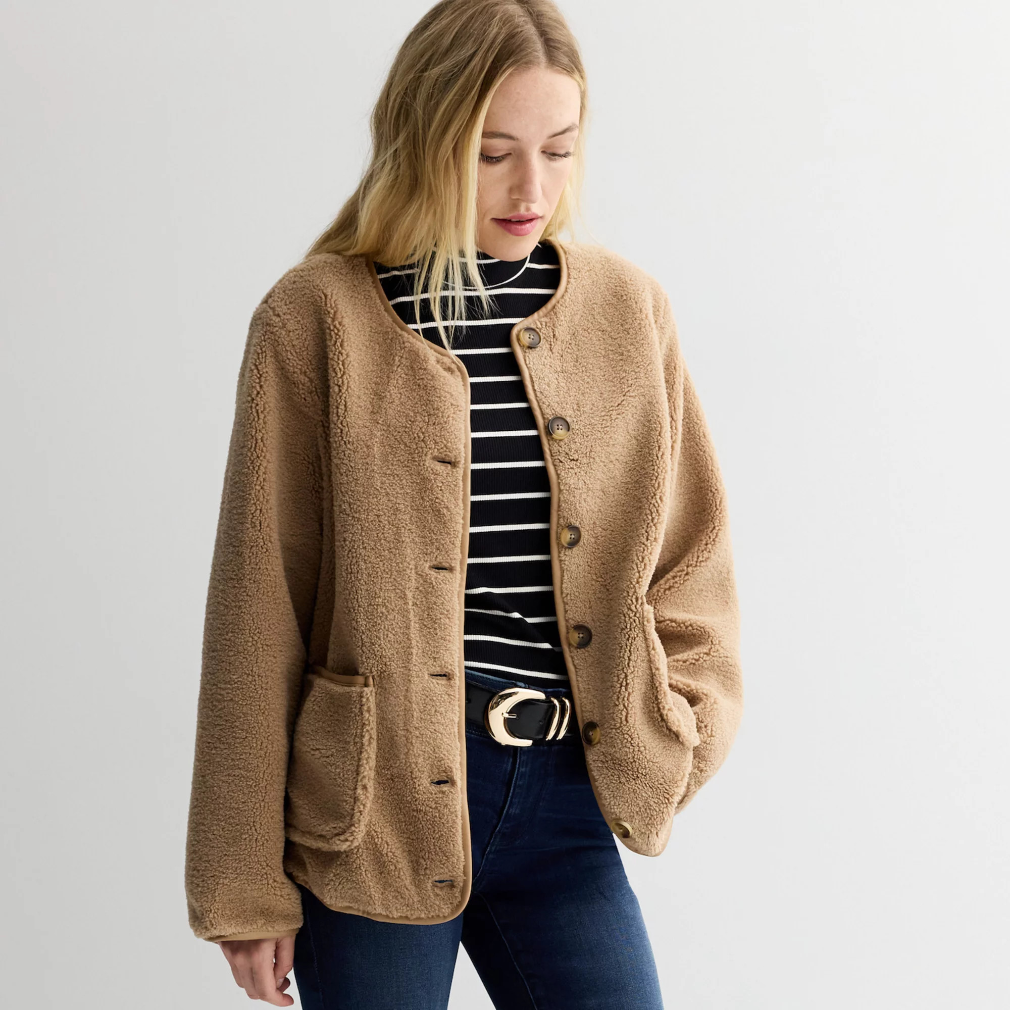 Women's Nine West Collarless Teddy Jacket | Kohl's