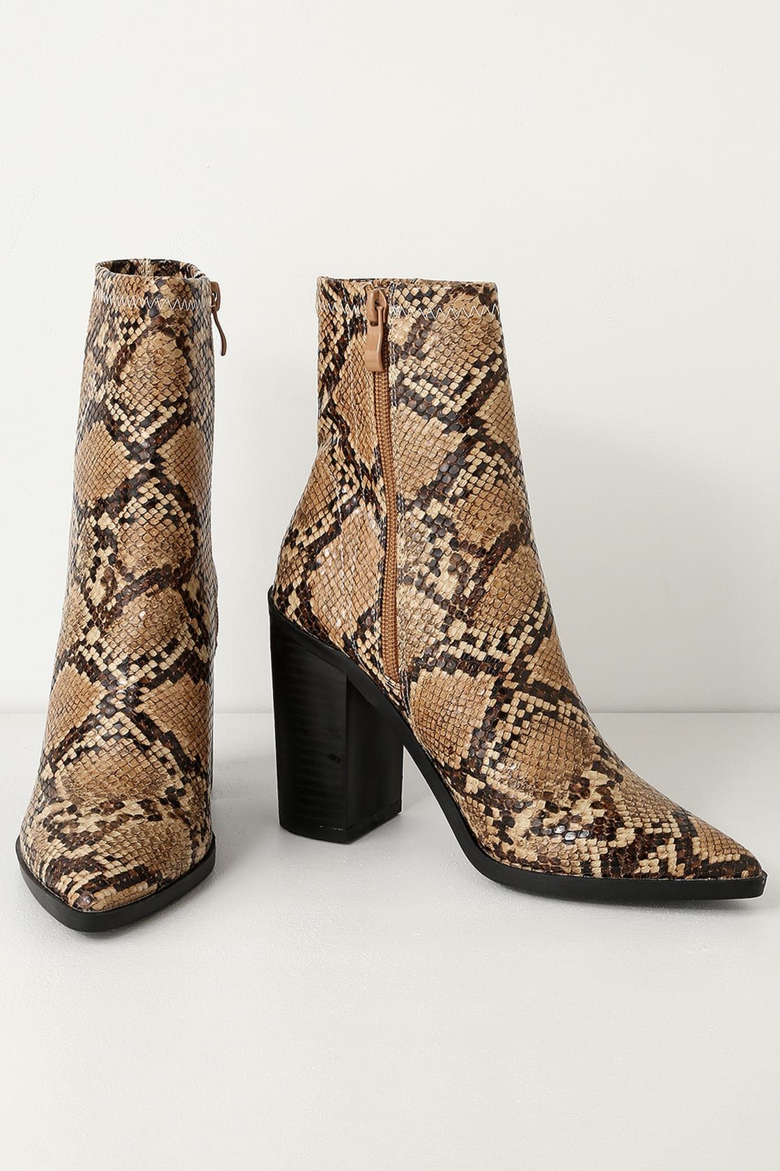 Essex Tan Snake Mid-Calf Booties | Lulus (US)