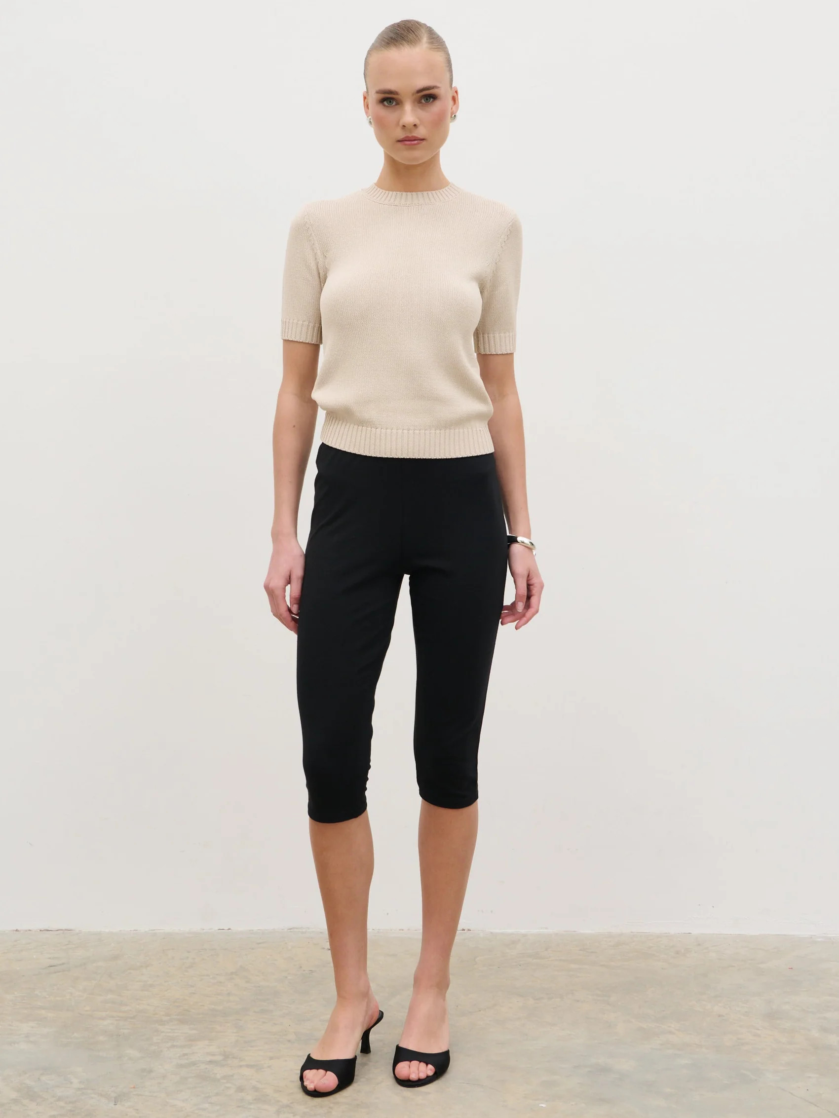 Fatima Knit Short Sleeve Top - Stone | Pretty Lavish (UK)