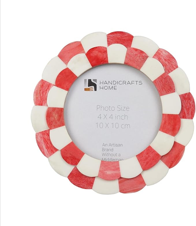Handicrafts Home Photo Picture Frame - 4" x 4", Round Handmade Gift Photo Frames - Red & White | Amazon (US)