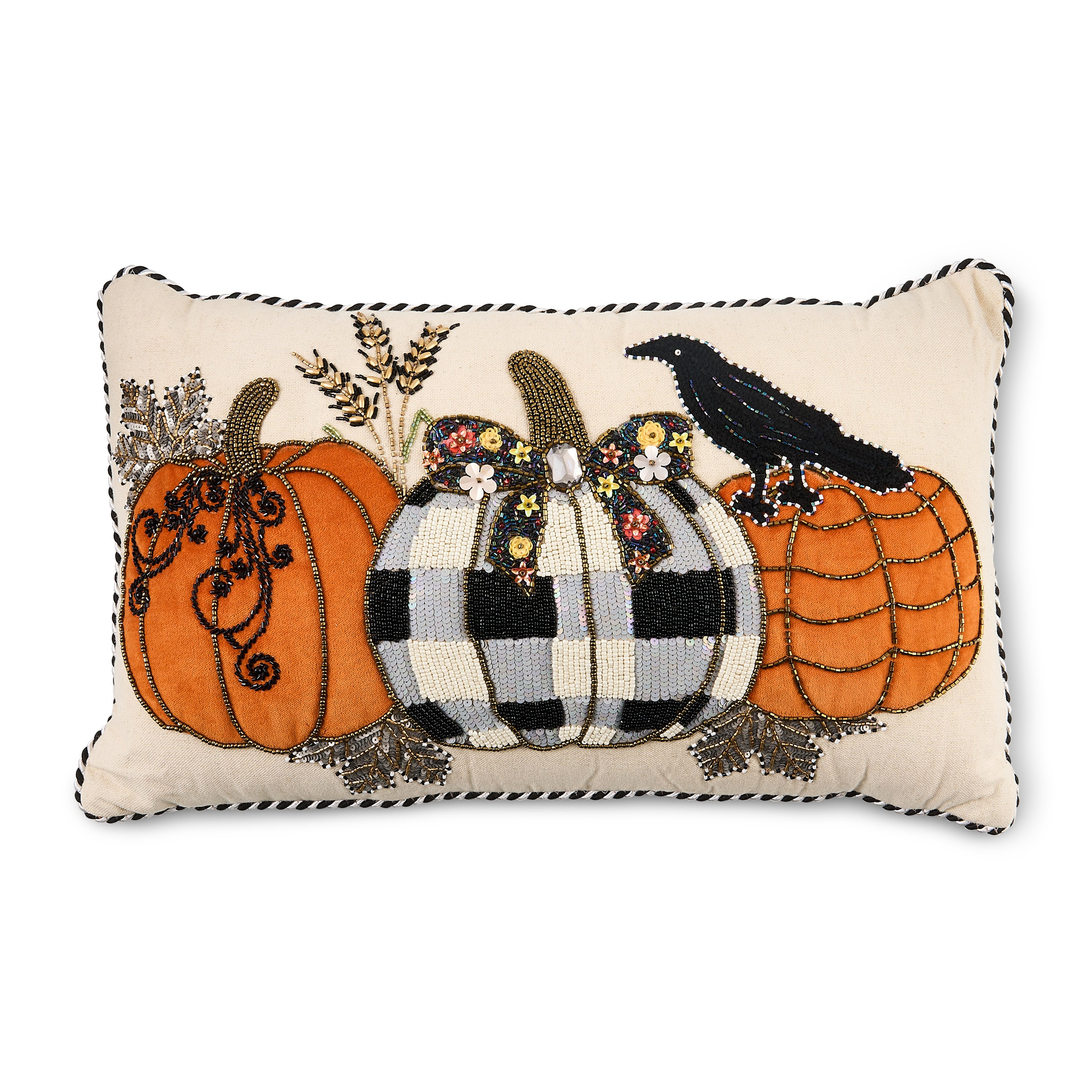 MacKenzie-Childs Pumpkin and Crow Lumbar Throw Pillow | MacKenzie-Childs