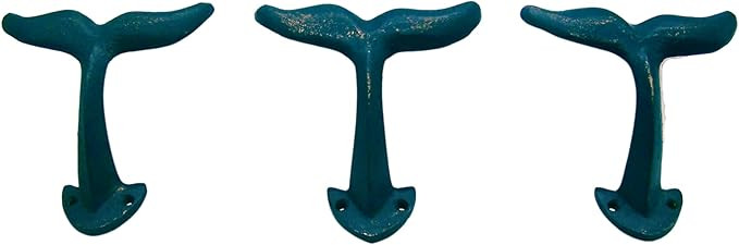 Rustic Dark Blue Cast Iron Whale Tail Wall Hooks, 4 1/2 Inches, Set of 3 | Amazon (CA)