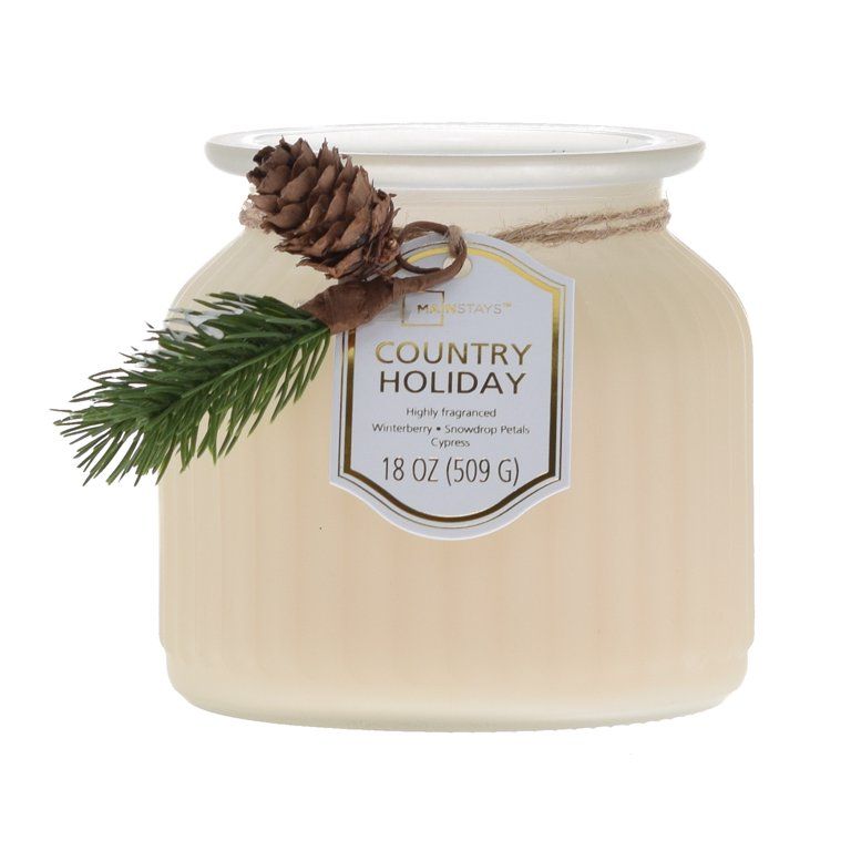 Mainstays Country Holiday Scented 2-Wick Ribbed Ivory Pagoda Jar 17.5oz with pick | Walmart (US)