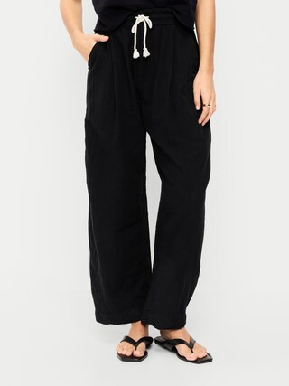 High-Waisted Crinkle Gauze Barrel Ankle Pants | Old Navy (US)
