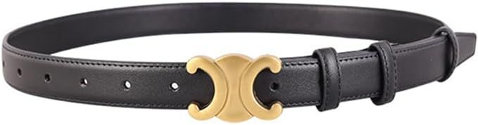 ASHILD Fashion Black Leather Belt for Women Classic Gold Buckle Belt for Dress Jeans Pants 2.3CM ... | Amazon (US)