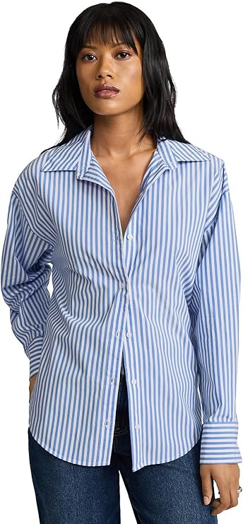 Amazon.com: EXPRESS Women’s Boyfriend Fit Portofino Shirt – Cotton Poplin Long Sleeve Button-... | Amazon (US)