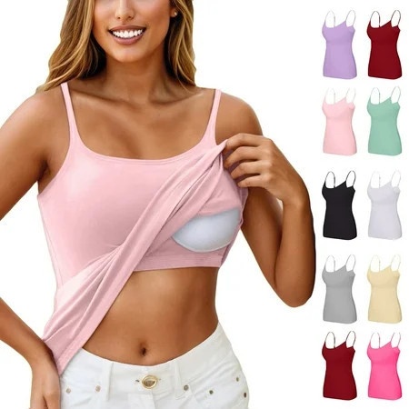 TrdSipl Spaghetti Strap Tank Top for Women Scoop Neck Double Lined Tops Basic Adjustable Spaghetti Strap Cami Shirt Cute Summer Layer Shirts Beige XL | Walmart (US)