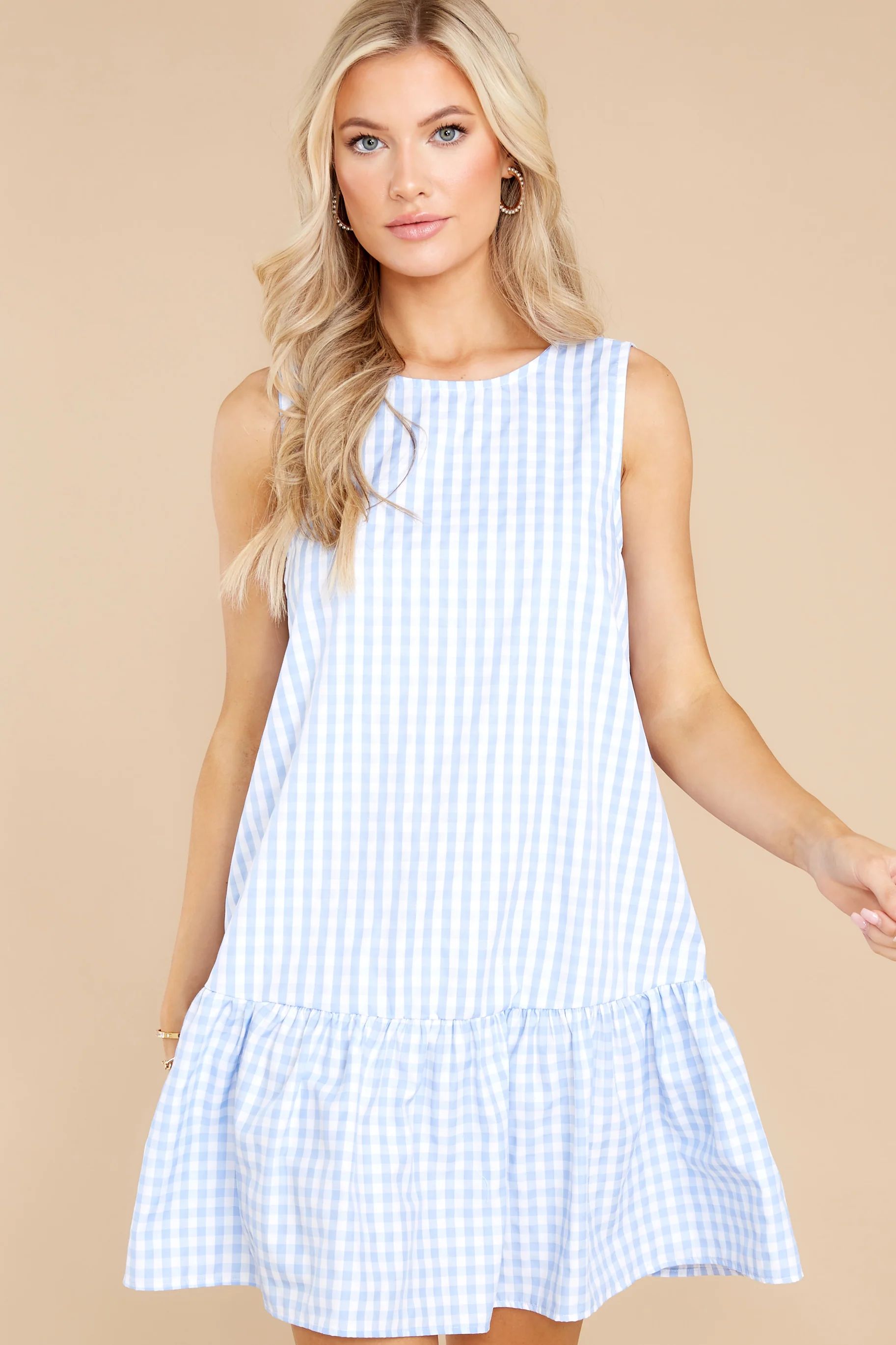 Here For The Sunshine Sky Blue Gingham Dress | Red Dress 