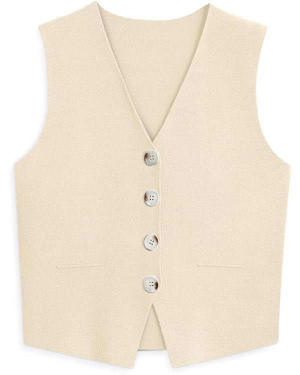 LILLUSORY Business Casual Tops for Women 2024 Dressy Sleeveless Sweater Vests V Neck Button Down ... | Amazon (US)