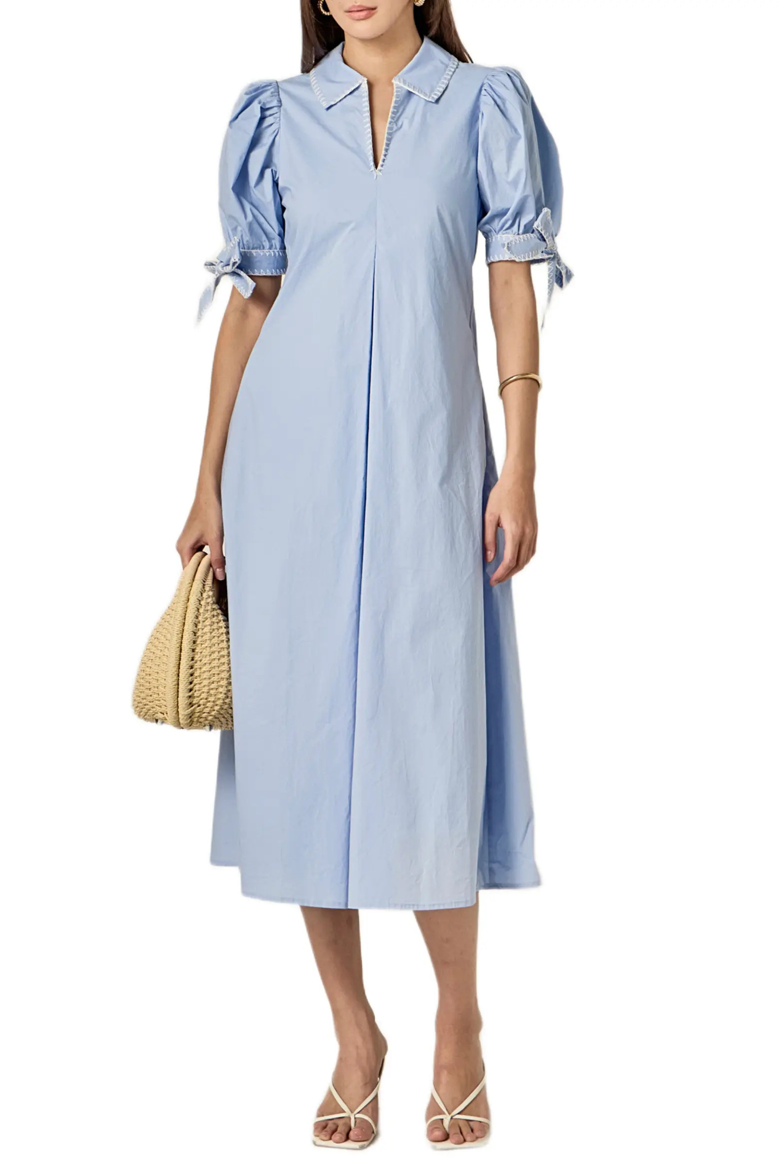 Contrast Stitch A-Line Midi Dress (Women) | Nordstrom | Nordstrom