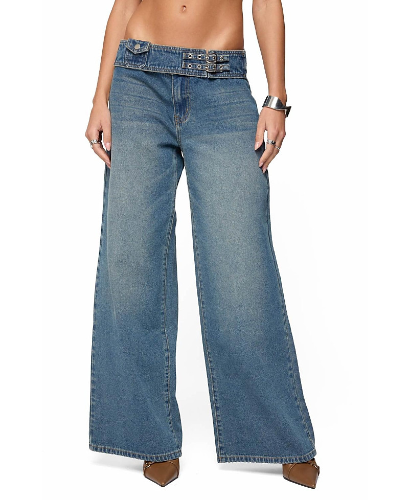 Edikted Double Buckle Low Rise Baggy Jeans | Bloomingdale's (US)