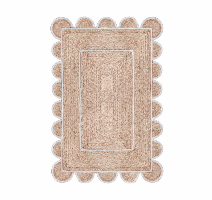 Area Rug Natural Jute Hand Braided Rug White Scalloped Runner | Amazon (US)