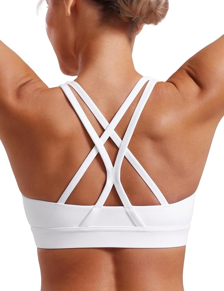 POSHDIVAH Women's Mid-Impact Sports Bra with Removable Padding - Criss Cross Back for Yoga, Runni... | Amazon (US)