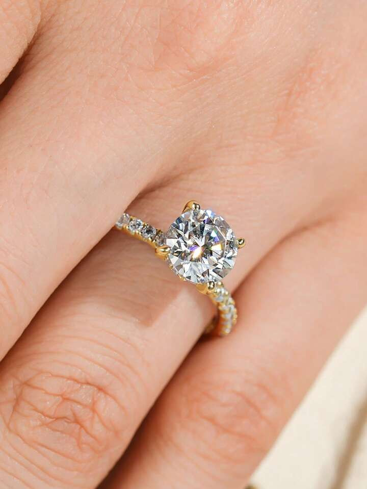 XUJIA 1PC Engagement Ring For Women 2ct Round Cut Moissanite Ring 925 Sterling Silver Classic Ann... | SHEIN