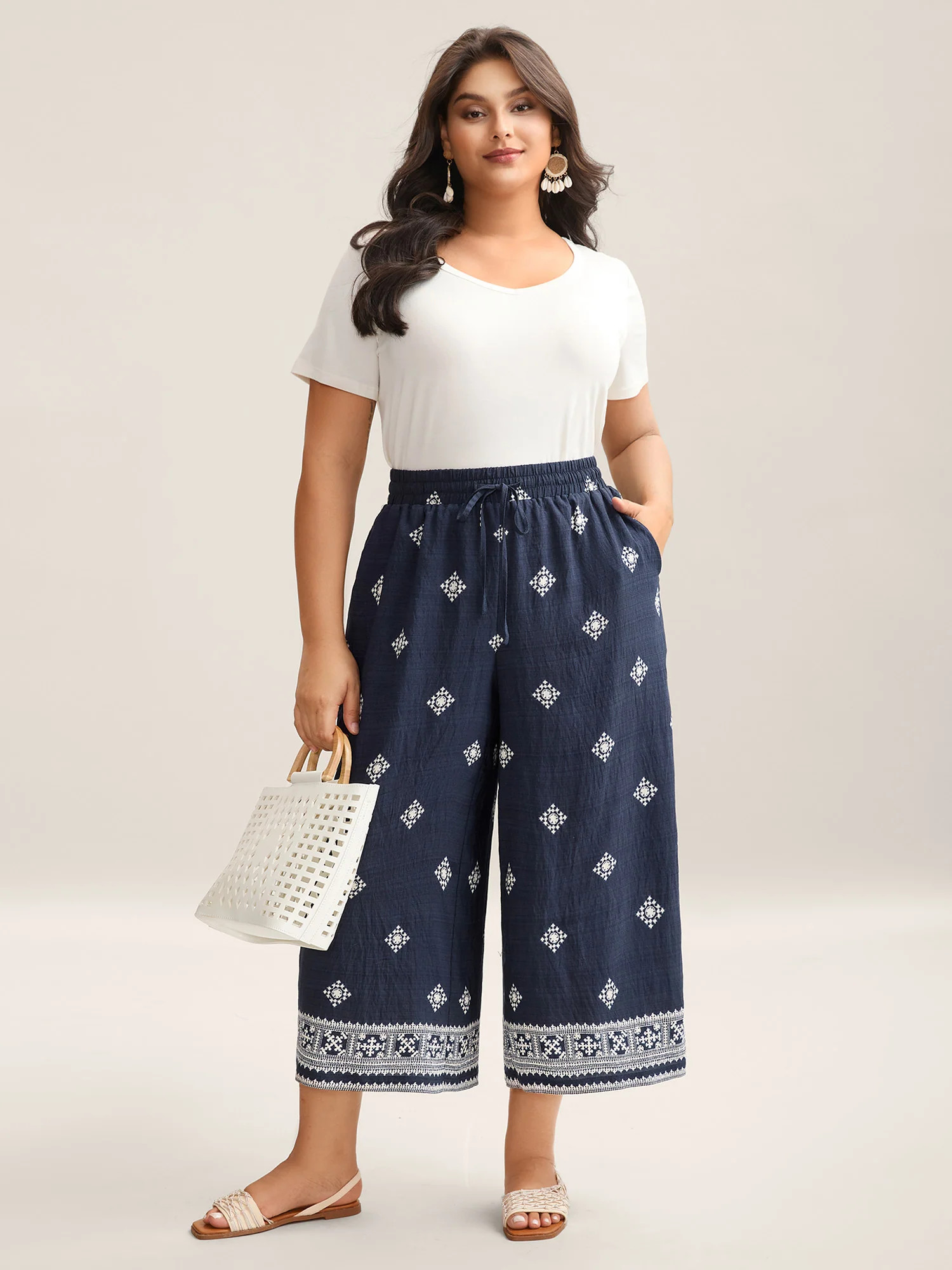 Geometric Print Tied Wide-Leg Pants | Bloomchic