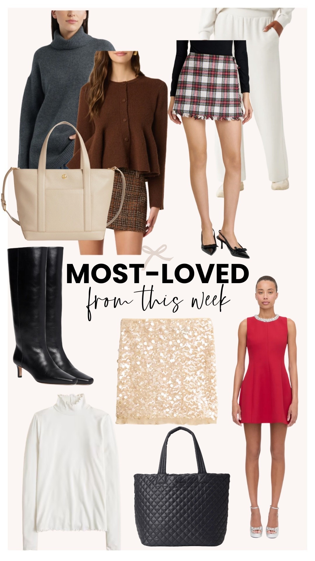 Most-Loved pieces from this week! I love the J.Crew sparkly skirt and red hill house dress. Both pieces would be perfect for a holiday event you have coming up! I also love the tall black boots, J.Crew white turtle neck, and tote bags! 

#LTKmomlife #LTKSeasonal #LTKHoliday