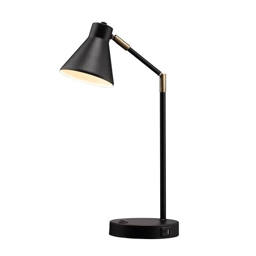 O'Bright Astrum - LED Desk Lamp with Dual USB Charging Ports, 100% Metal, 270 Degree Swivel Arms, Soft White Light (3000K), Bedside & Home Office Table Lamp, ETL Listed, Black | Amazon (US)
