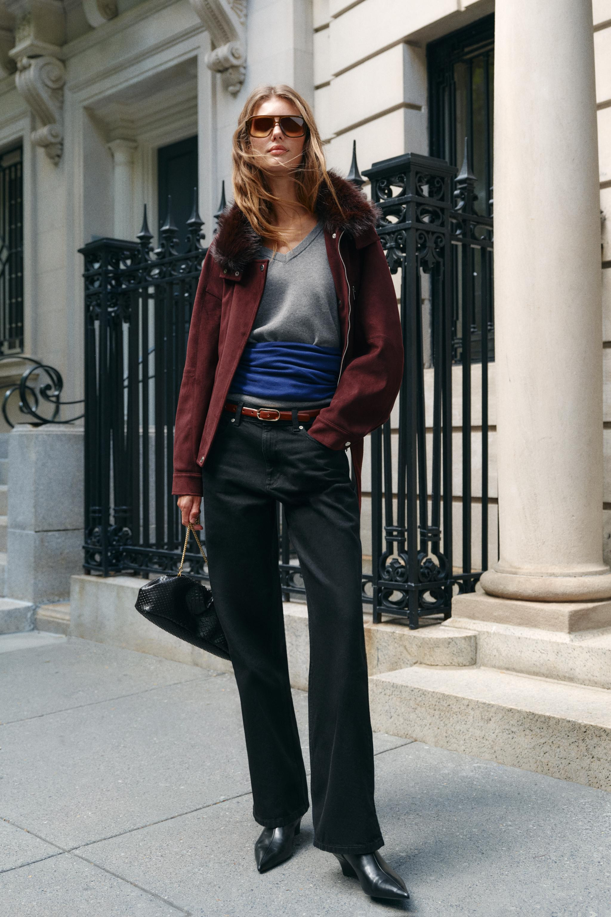 FAUX FUR COLLAR BELTED JACKET | Zara US