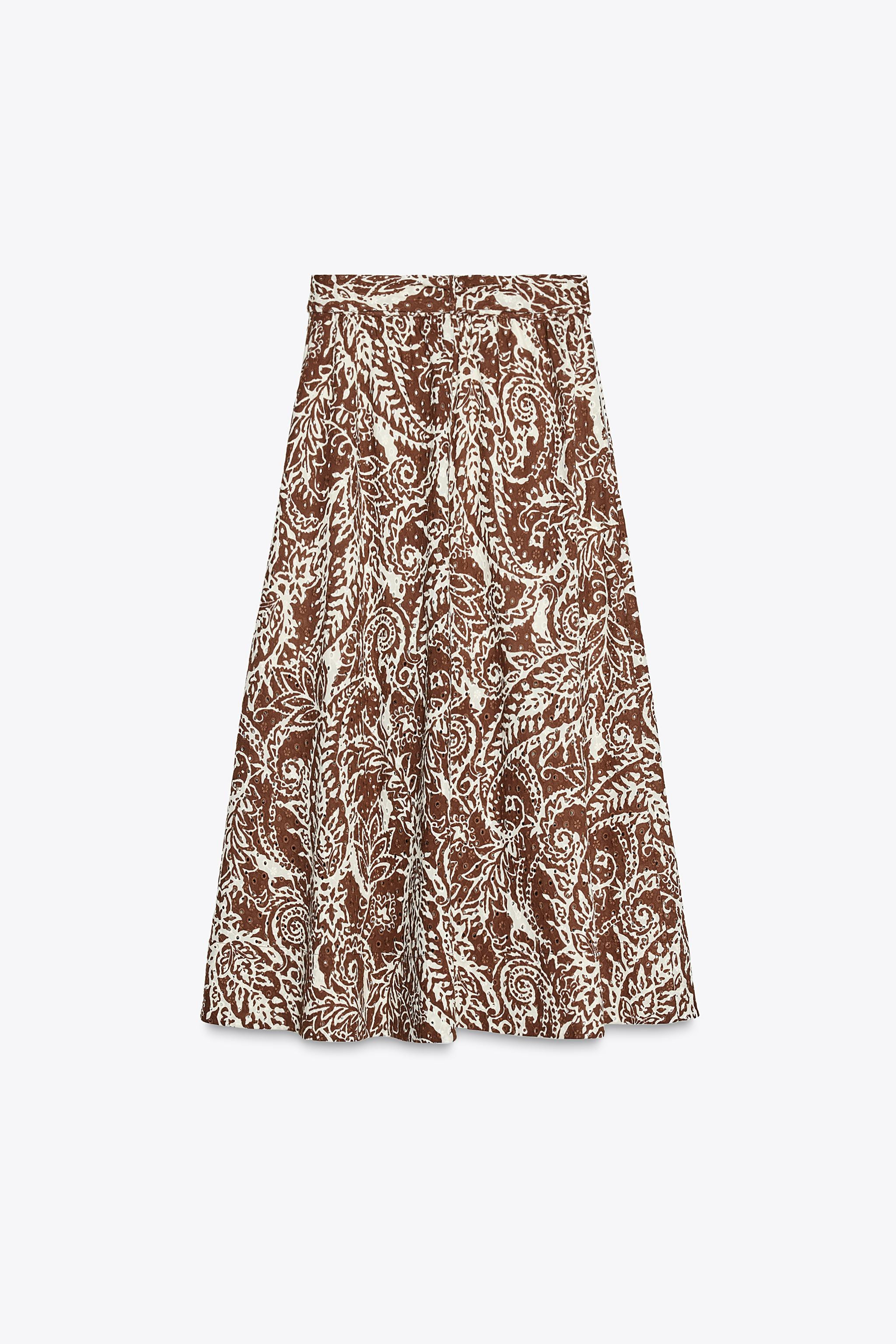 EMBROIDERED EYELET MIDI SKIRT | Zara US