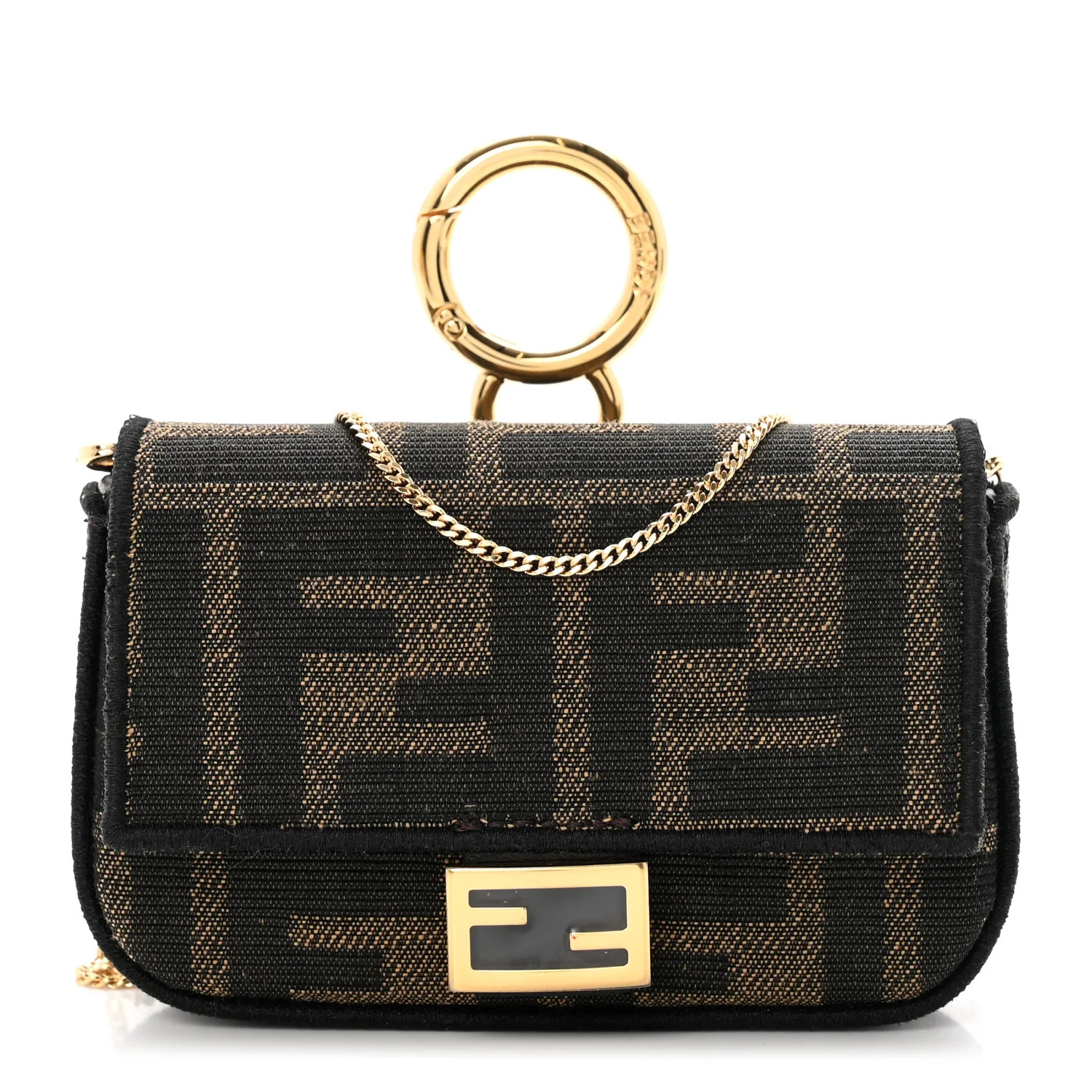 FENDI Fabric Jacquard FF 1974 Nano Baguette Charm Tobacco Moro Black | FASHIONPHILE (US)