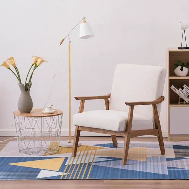 Zimtown Wood Frame Fabric Accent Chair, 27.6" x 31.9" x 33.07",Beige - Walmart.com | Walmart (US)