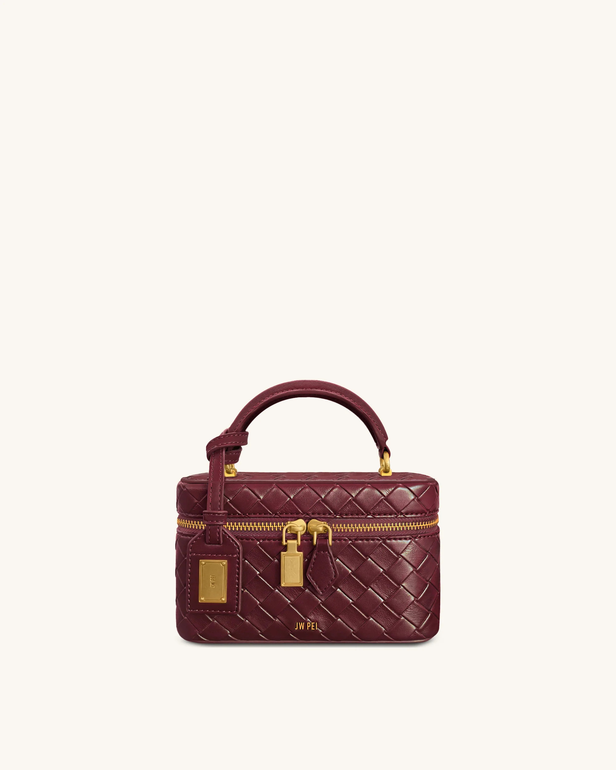 Cleo Woven Texture Box Shape Top Handle Bag - Claret | JW PEI US