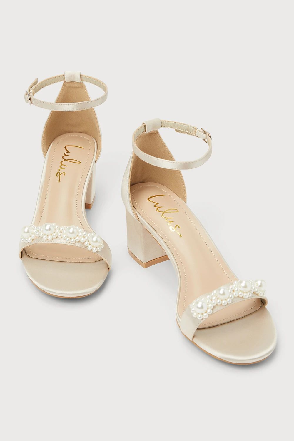 Kutest Champagne Satin Pearl Ankle Strap Heels | Lulus (US)