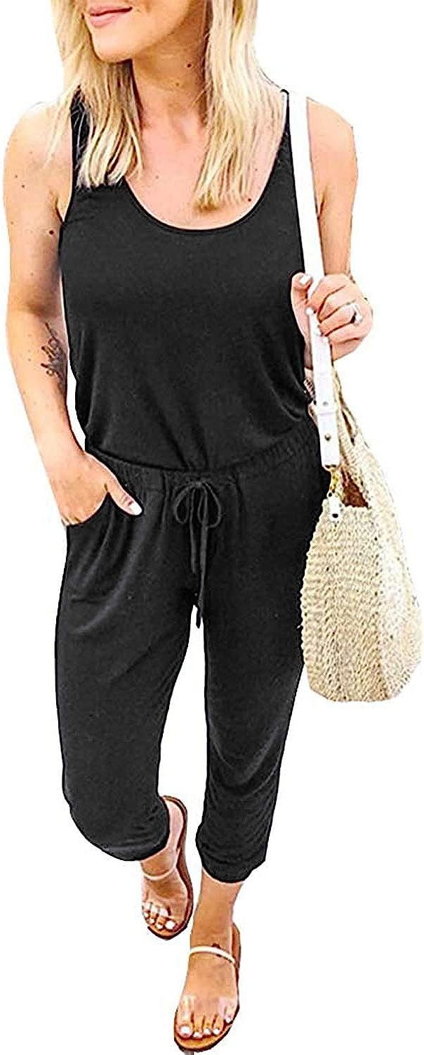 Artfish Womens Sleeveless Summer Jumpsuits Casual Jogger Lounge Romper with Pockets | Amazon (US)