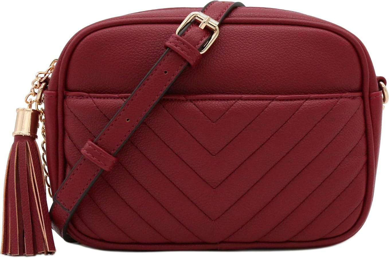 FashionPuzzle Chevron Quilted Crossbody Camera Bag with Chain Strap and Tassel | Amazon (US)