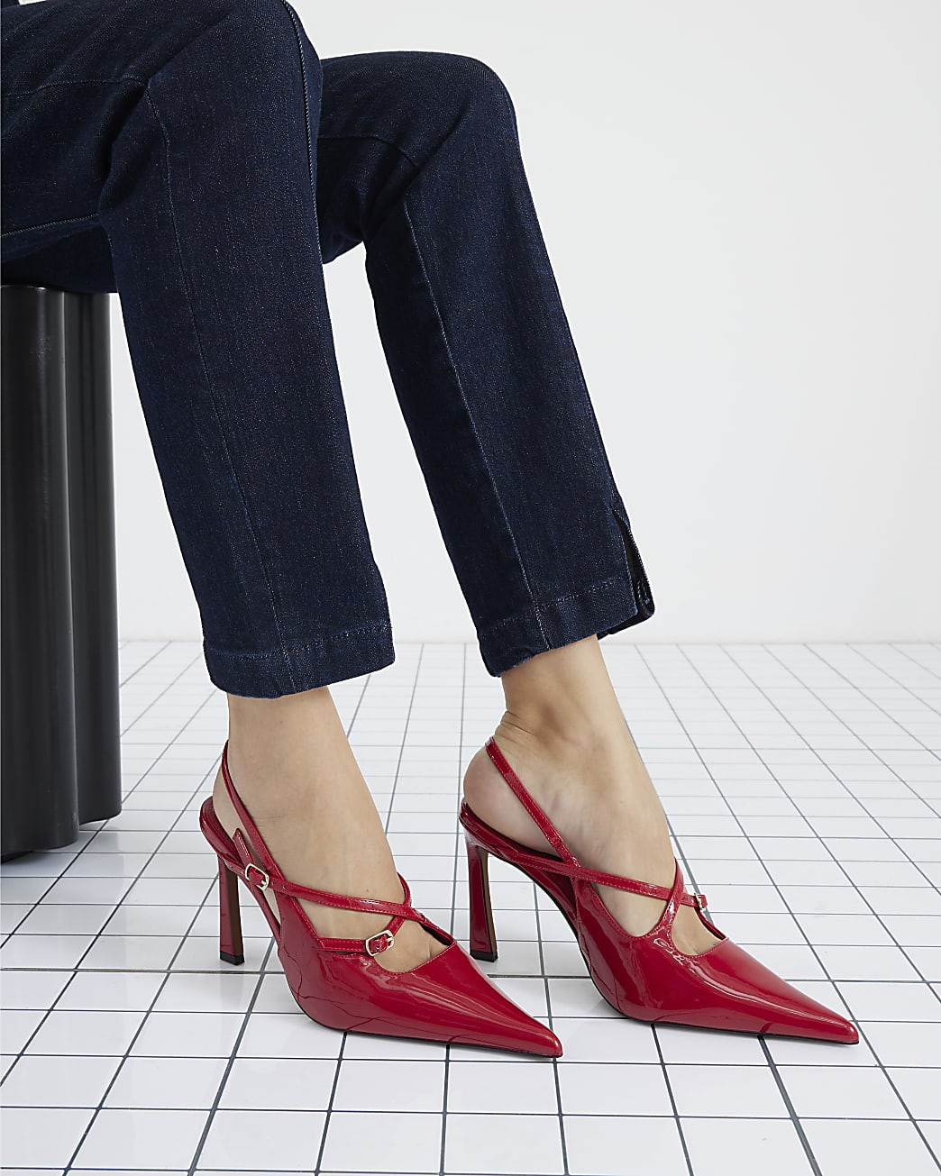 Red Pointed Buckle Slingback Heels | River Island UK & IE