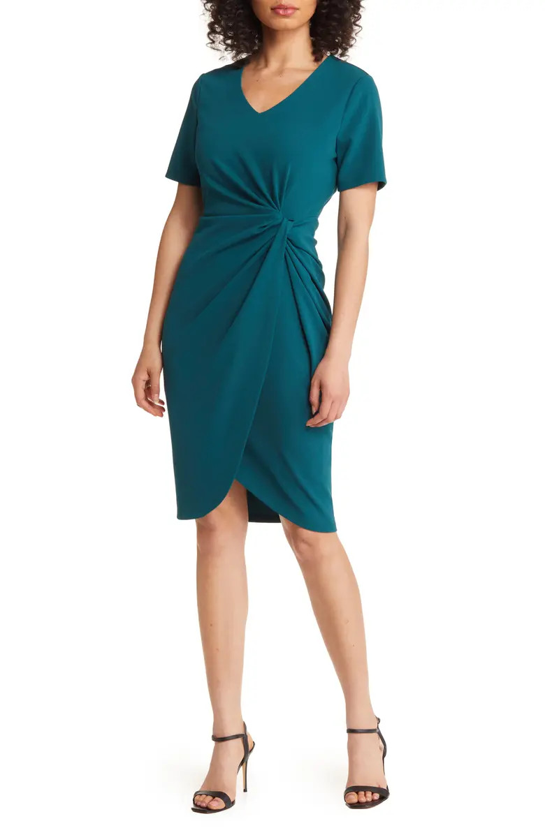 TAHARI ASL Side Knot Stretch Crepe Dress | Nordstrom | Nordstrom