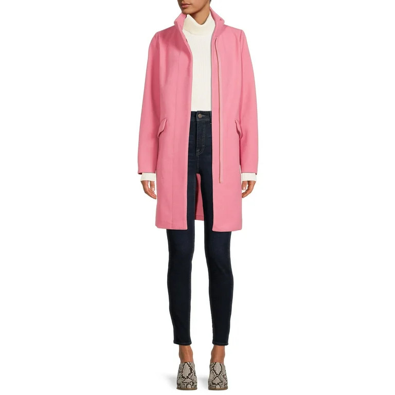 Time and Tru Women’s Faux Wool Funnel Neck Coat | Walmart (US)