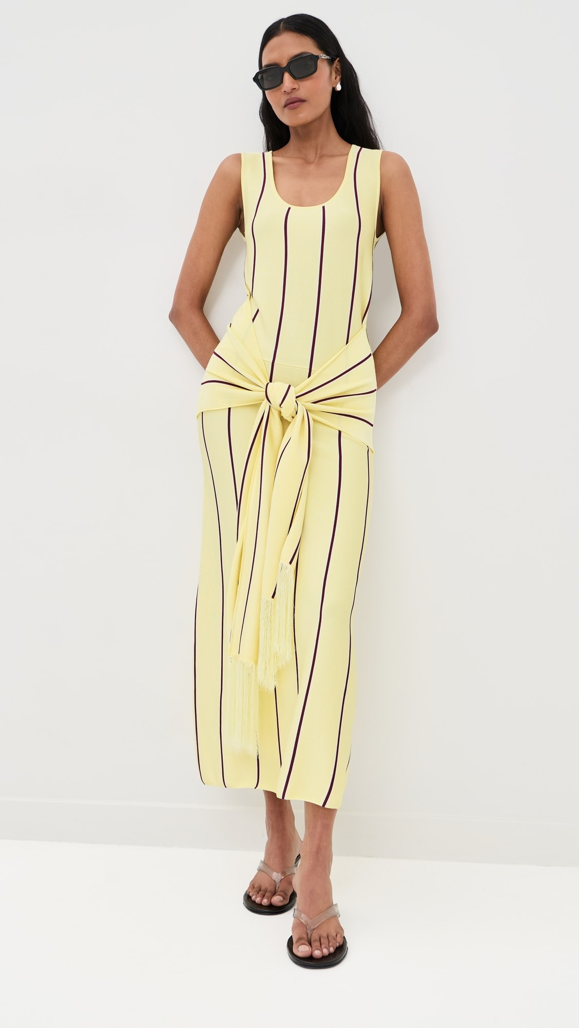 Striped Midi Tank Dress with Fringe Waist Tie | Shopbop