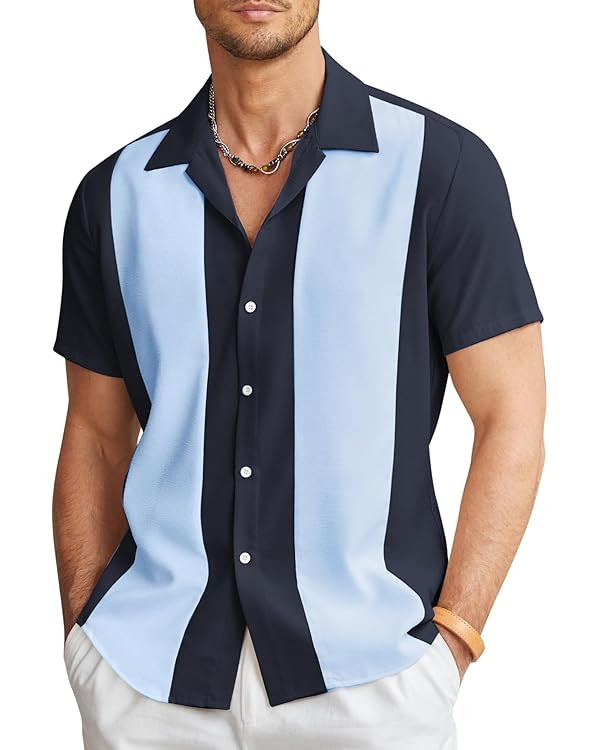 COOFANDY Men's Vintage Bowling Shirt Short Sleeve Button Down Summer Cuba Beach Shirts | Amazon (US)