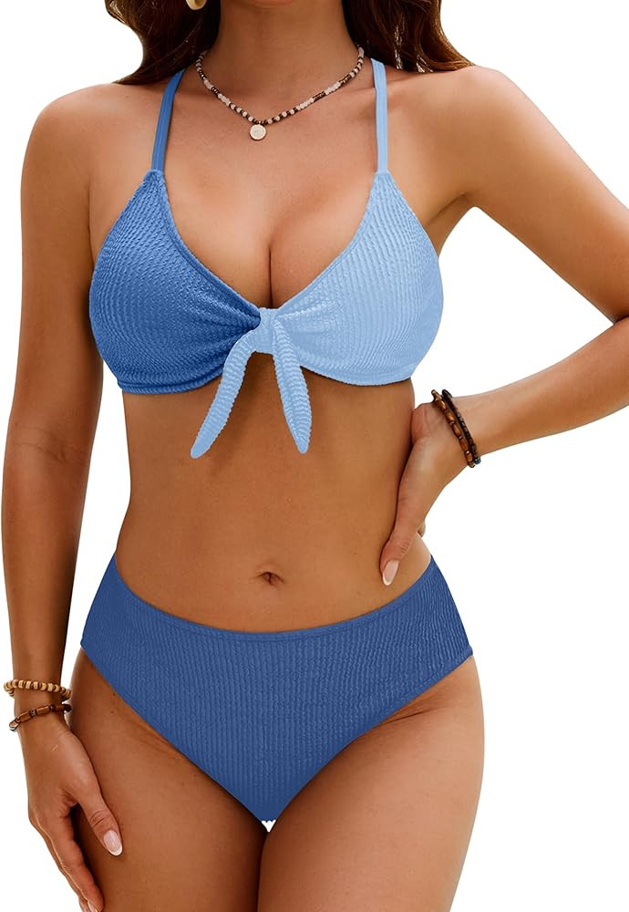 Blooming Jelly Womens Bikini Sets 2 Piece Cheeky High Cut Bathing Suit Sexy Color Block Ribbed Ti... | Amazon (US)