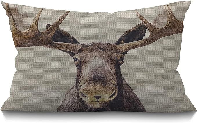 Smooffly Farmhouse Pillow Covers Moose 12" x 20" Lumbar Pillow Covers Home Decorative Cotton Line... | Amazon (US)