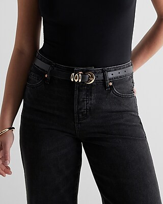 Genuine Leather Triple Ring Buckle Belt | Express
