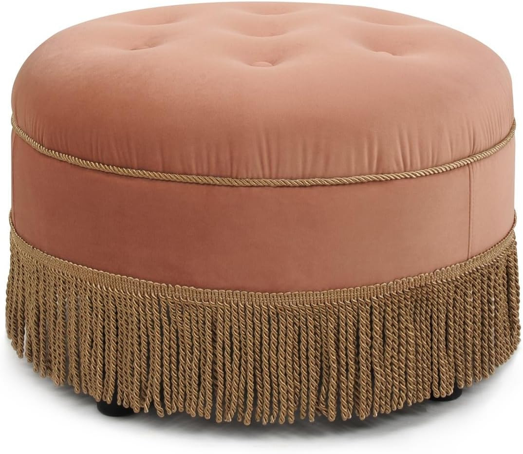 Jennifer Taylor Home Yolanda Upholstered Round Accent Ottoman, Peach Orange Velvet with Gold Trim | Amazon (US)