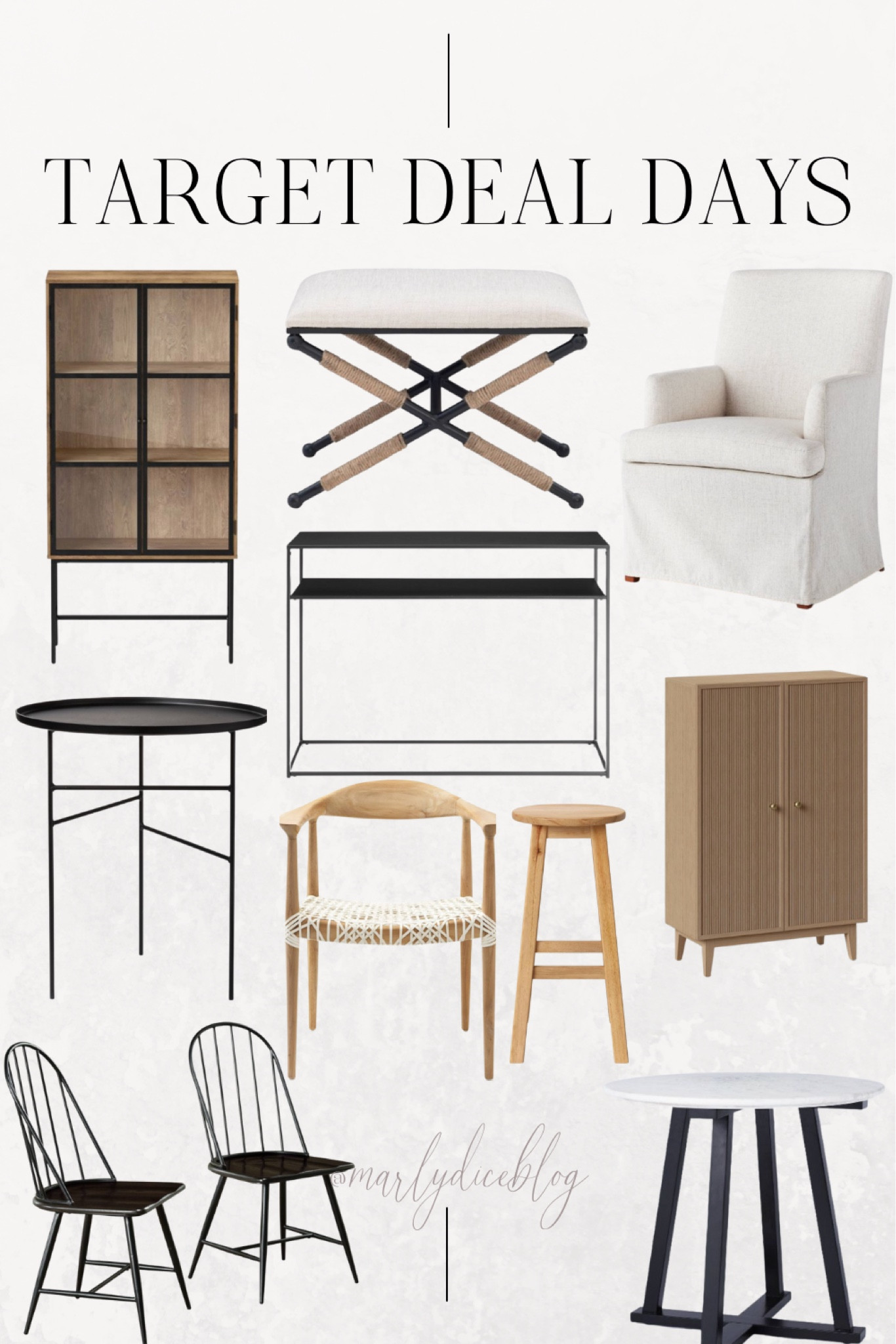 Best furniture deals at Target for Target Deal Days! Round marble accent table, glass door library, accent stool, upholstered dining chair, black console table, Windsor dining chairs, storage cabinet, teak armchair,counter stool 

#LTKhome #LTKsalealert