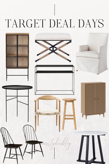 Best furniture deals at Target for Target Deal Days! Round marble accent table, glass door library, accent stool, upholstered dining chair, black console table, Windsor dining chairs, storage cabinet, teak armchair,counter stool 

#LTKhome #LTKsalealert