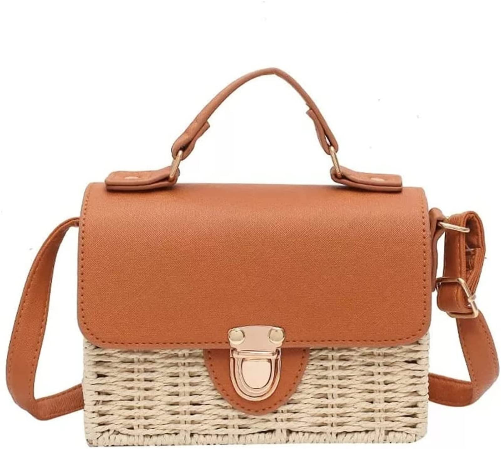 YQBUER Fashion Box Rattan Women Handbags Wicker Weave Shoulder Crossbody Bags Casual Summer Beach... | Amazon (UK)