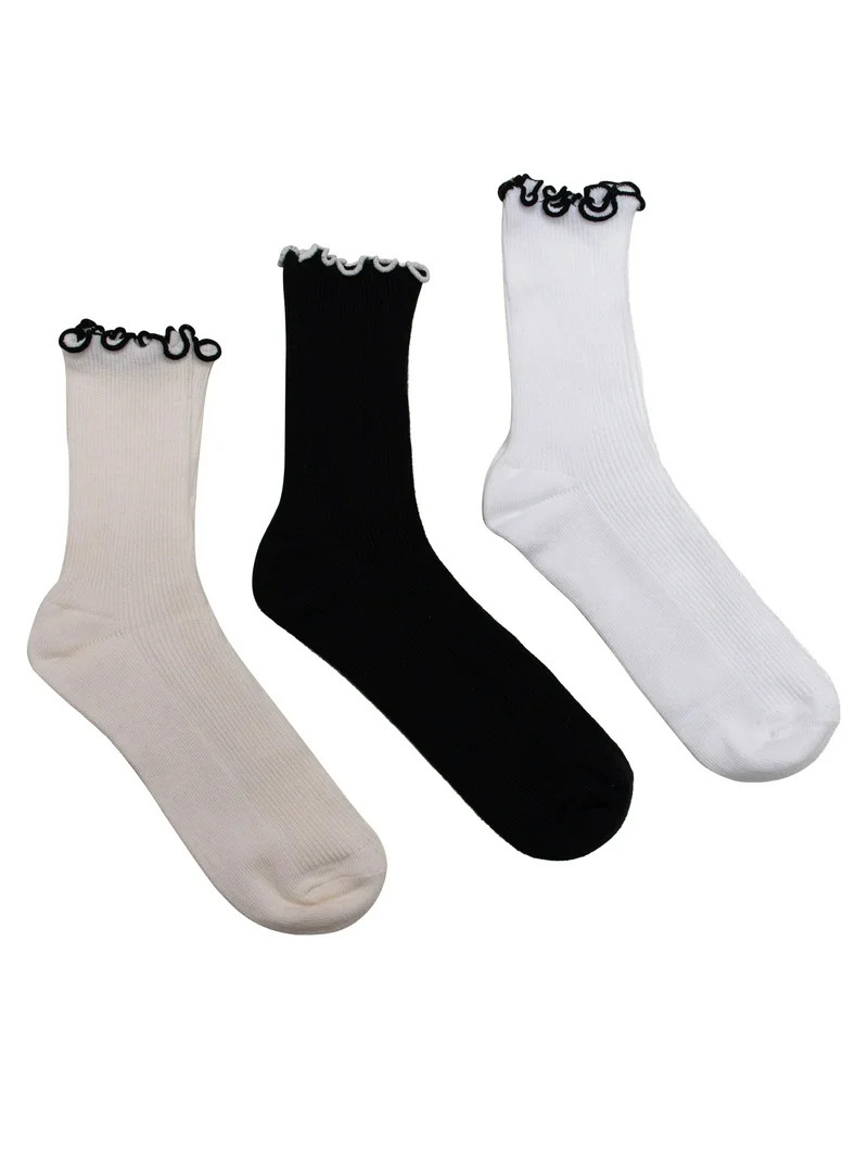 Weekend Academy Girls Contrast Lettuce Edge Socks, 3-Pairs, Sizes S-L | Walmart (US)