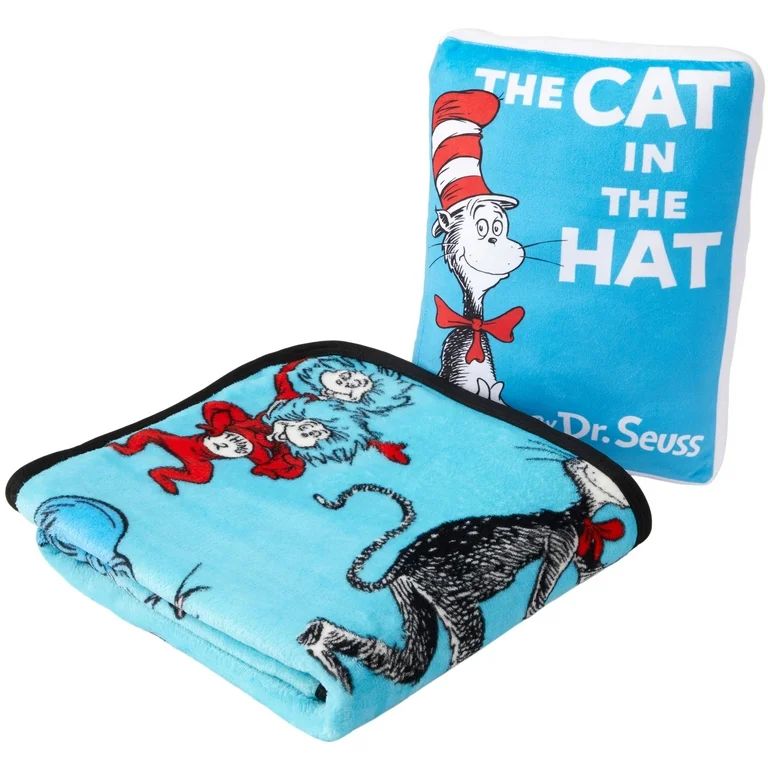 Cat in the Hat Kids Throw and Pillow Set, 2-Piece Giftable Set, Dr. Seuss, Blue | Walmart (US)