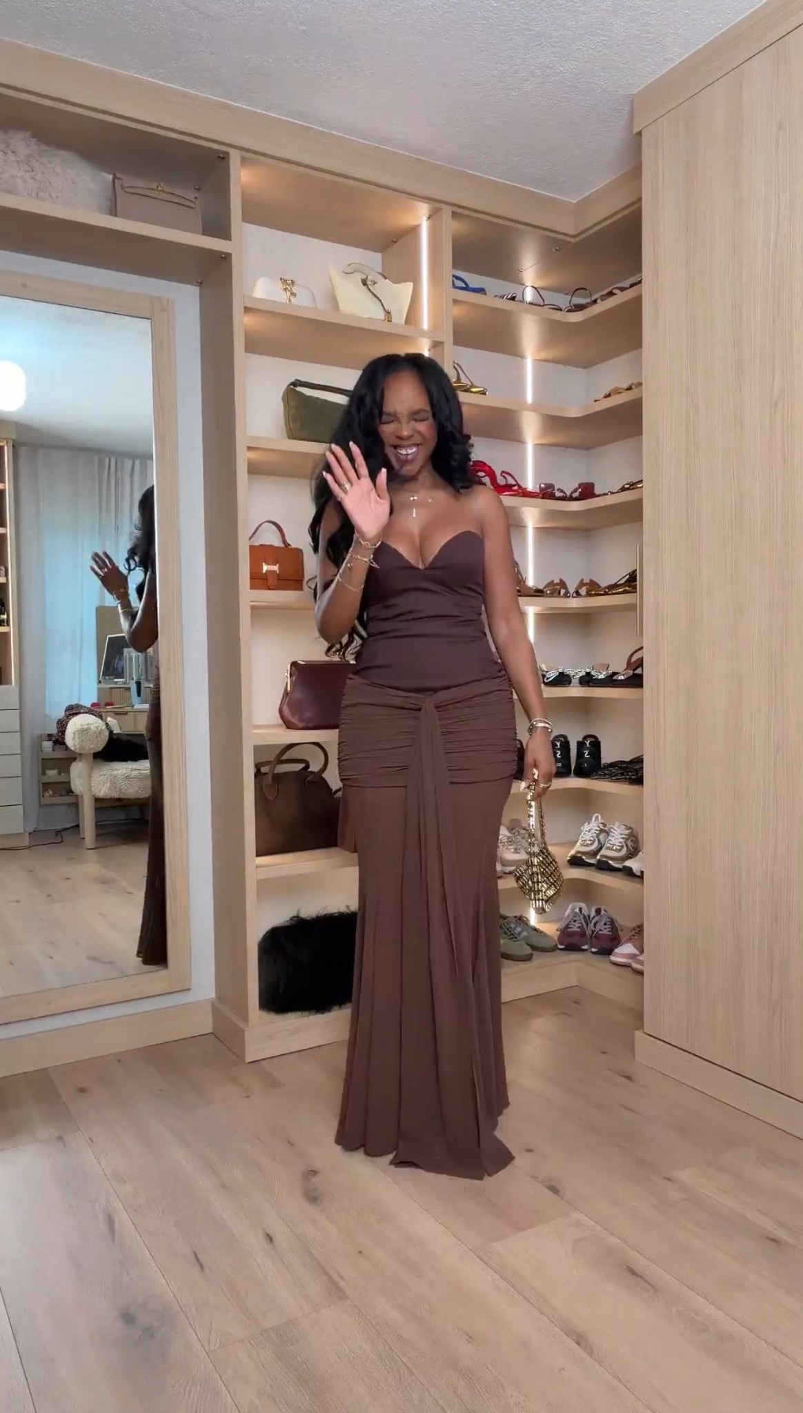 A sultry chocolate-brown moment — sculpting, dramatic, and effortlessly elegant. The strapless neckline and ruched detailing create the most flattering silhouette, while the floor-length drape gives that elevated, walk-into-the-room energy. Finished with a statement clutch for a luxe touch.

Perfect for holiday parties, winter date nights, formal dinners, and evening celebrations.

📏 Sizing: Small
Height — 5’4” | 138 lbs | Bust — 34D | Waist — 27” | Hips — 40”

brown evening dress, ruched maxi dress styling, elegant winter gown, chic holiday outfit ideas, elevated night-out look, timeless formalwear

✨ Everything linked below for easy shopping

Follow me on Instagram and YouTube @kirasfashionfinds

#LTKgrwm #LTKHoliday #LTKootd