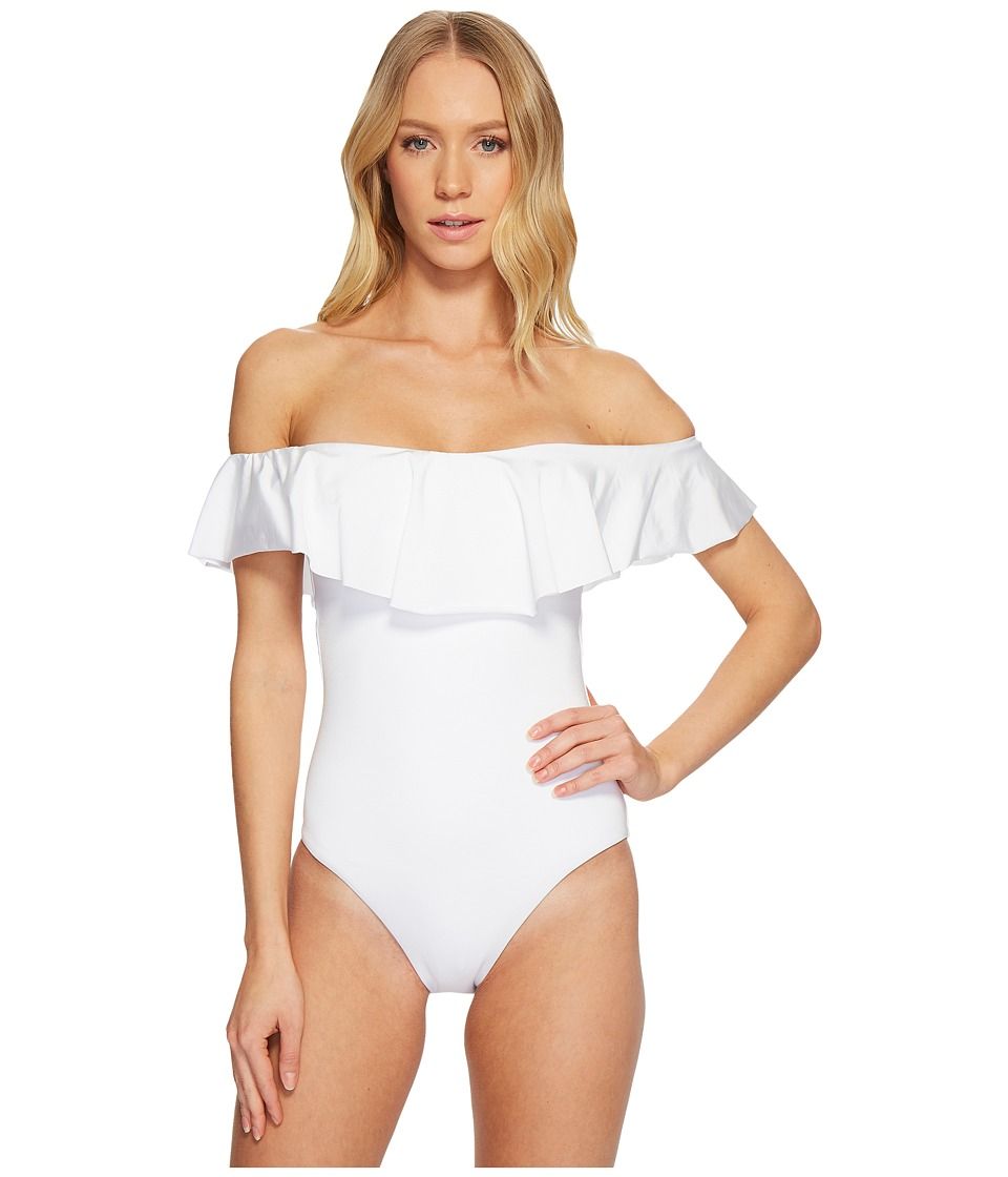 Trina Turk - Studio Solid Off the Shoulder Bandeau One-Piece (White) Women's Swimsuits One Piece | Zappos